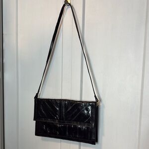Vintage Eel Skin Elegant Black Shoulder Bag
